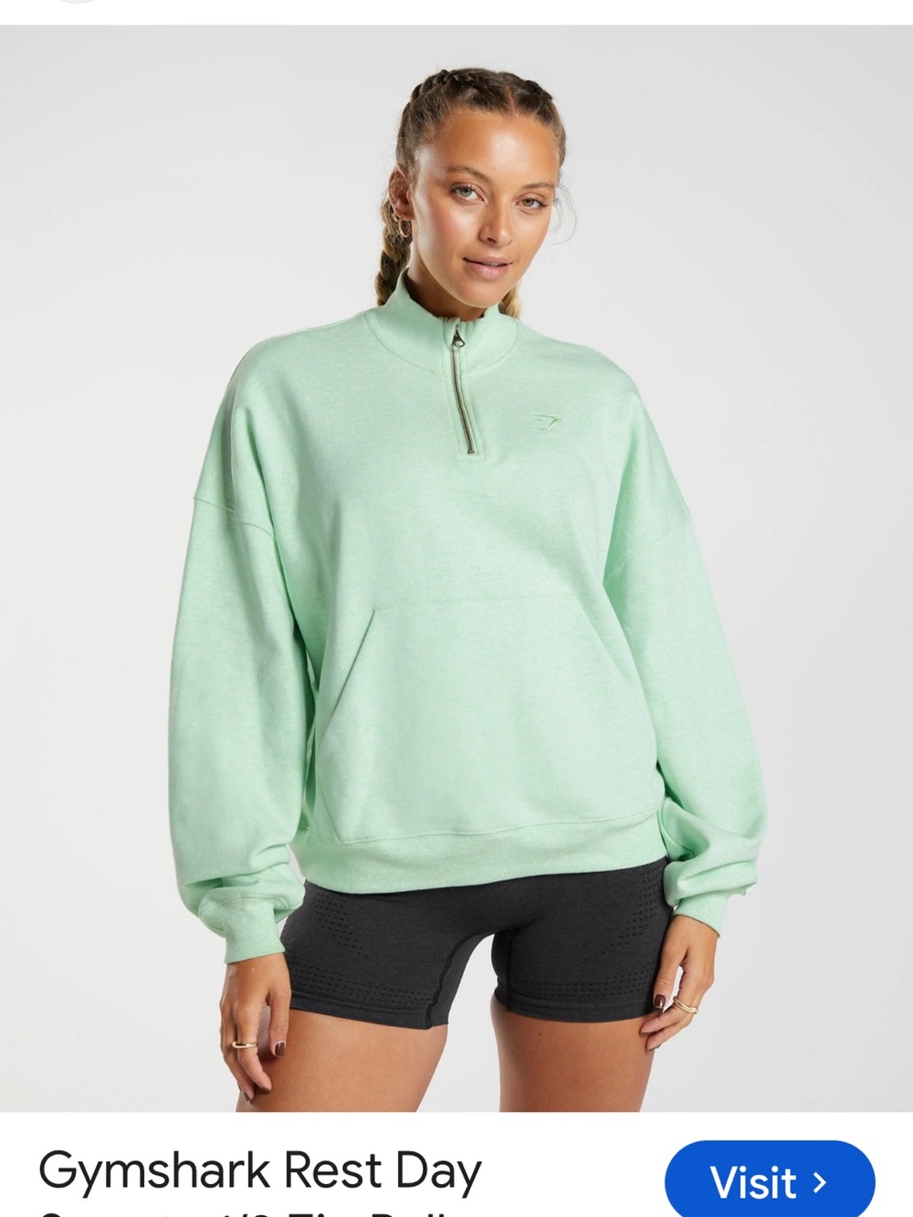 Gymshark Mint Green Half-Zip Pullover Sweatshirt